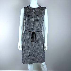 NWT Ann Taylor Geo Sheath Dress Tie Waist Sleeveless Black/White Size S